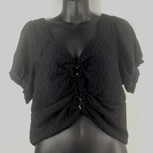 Madden NYC Floral Lace Black Cropped Blouse - Juniors XXXL NEW